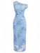 Blue 1930s One-Shoulder Floral Embroidered Mermaid Dress, vintage dress, retro fashion, floral print - perfect for women who love vintage and retro fashion