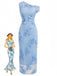 Blue 1930s One-Shoulder Floral Embroidered Mermaid Dress, vintage dress, retro fashion, floral print - perfect for women who love vintage and retro fashion