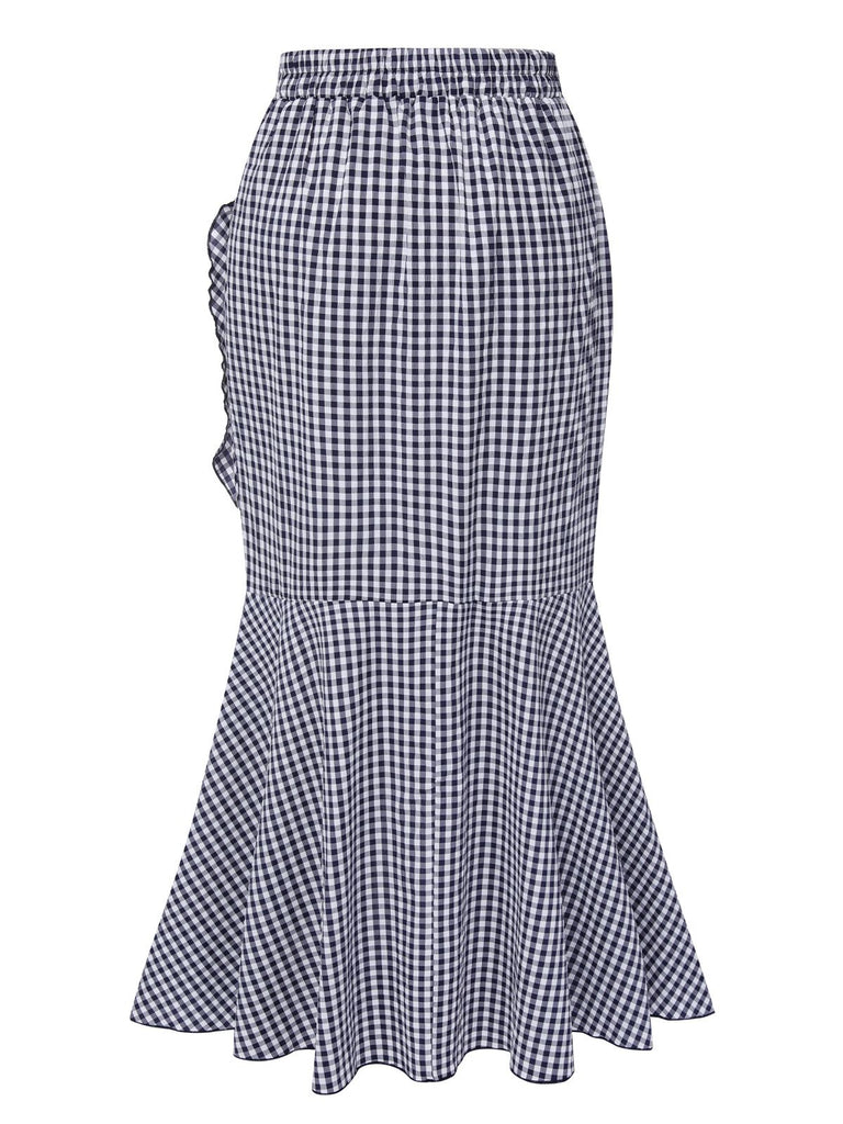 Blue 1930s Plaid Fishtail Skirt, vintage skirt, retro style - perfect for women who love vintage and retro fashion