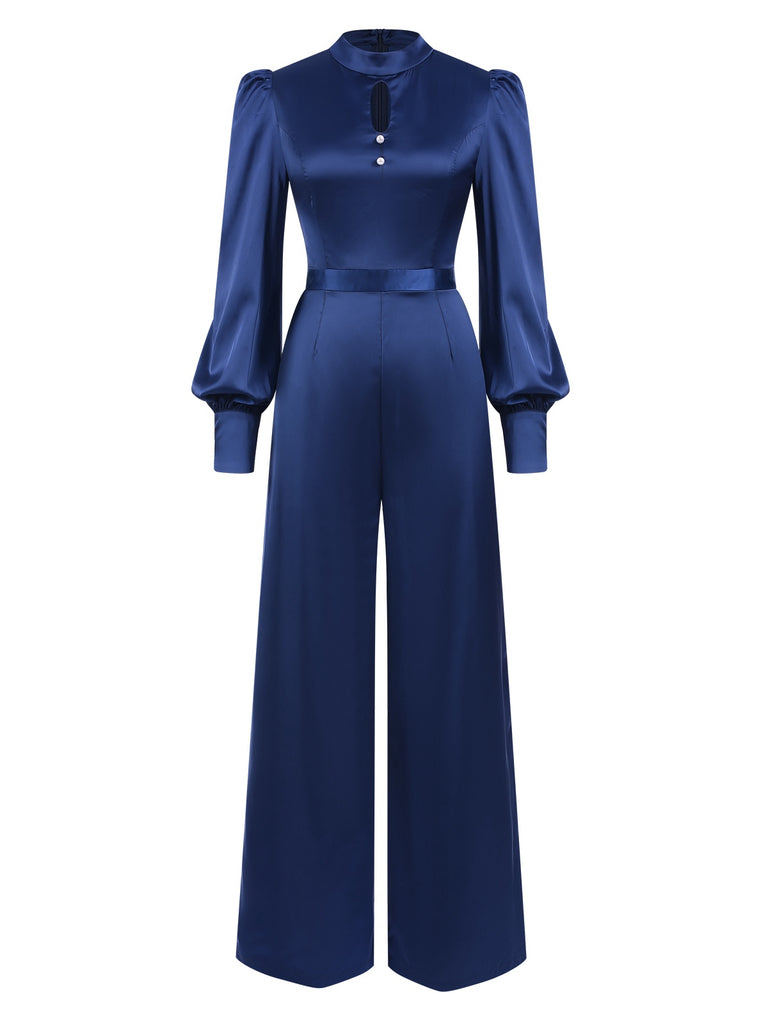 Blue 1930s Satin Bishop Sleeves Jumpsuit, vintage romper, retro jumpsuit - perfect for women who love vintage and retro fashion