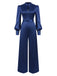 Blue 1930s Satin Bishop Sleeves Jumpsuit, vintage romper, retro jumpsuit - perfect for women who love vintage and retro fashion