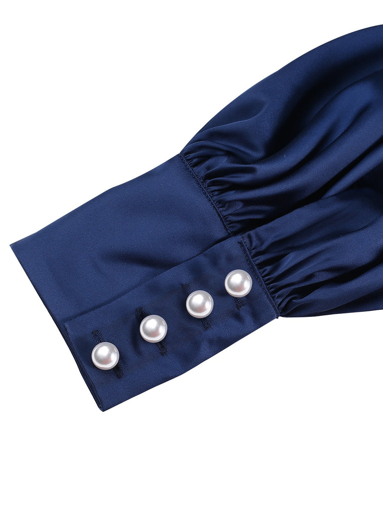 Blue 1930s Satin Bishop Sleeves Jumpsuit, vintage romper, retro jumpsuit - perfect for women who love vintage and retro fashion