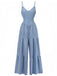Blue 1930s Solid Deep V Tiered Ruched Jumpsuit - vintage jumpsuit, retro fashion, elegant red