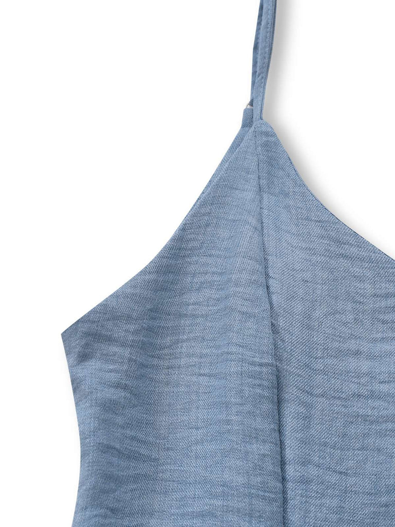 Blue 1930s Solid Deep V Tiered Ruched Jumpsuit - vintage jumpsuit, retro fashion, elegant red