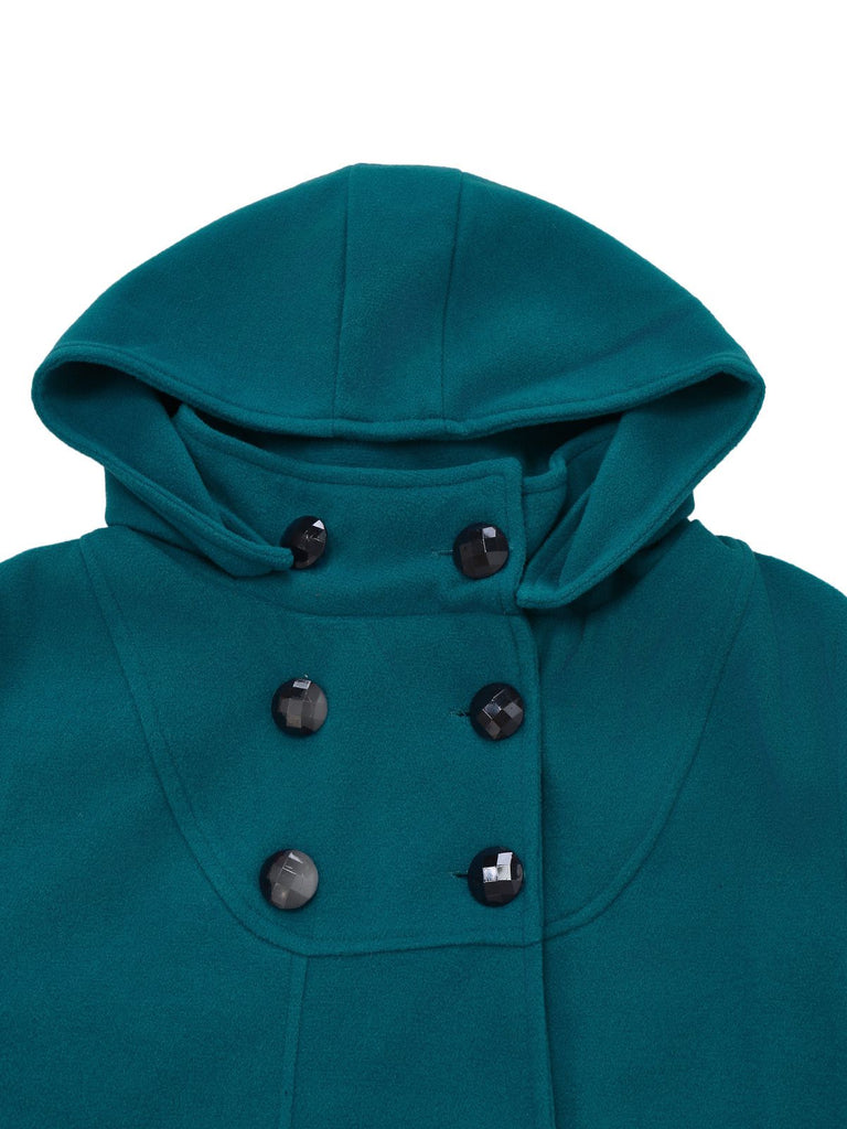 Blue 1930s Solid Faux-Wool Hooded Coat - vintage fashion, retro style