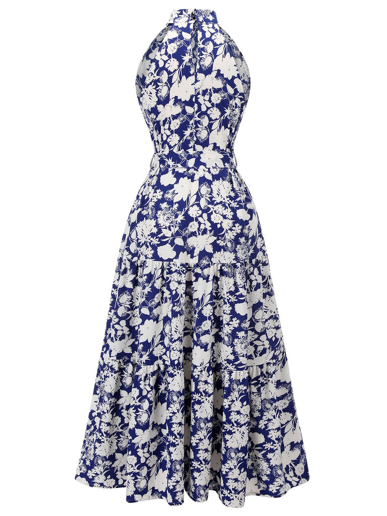 Blue 1930s Stand Collar Floral Dress, vintage dress, retro fashion, floral print - perfect for women who love vintage and retro fashion