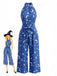 Blue 1930s Floral Jumpsuit