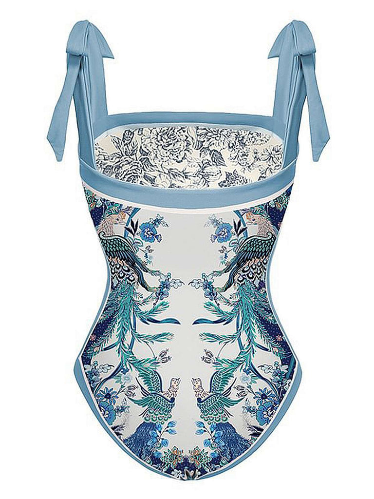 Blue 1930s Straps Reversible Swimsuit — 1930s poolside glamour meets sun-drenched confidence