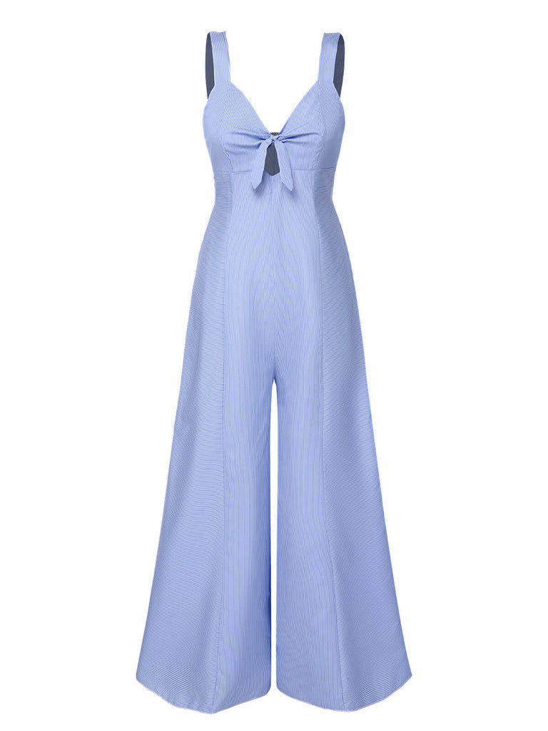 Blue 1930s Stripe Cutout Wide Strap Jumpsuit, vintage romper, retro jumpsuit - perfect for women who love vintage and retro fashion