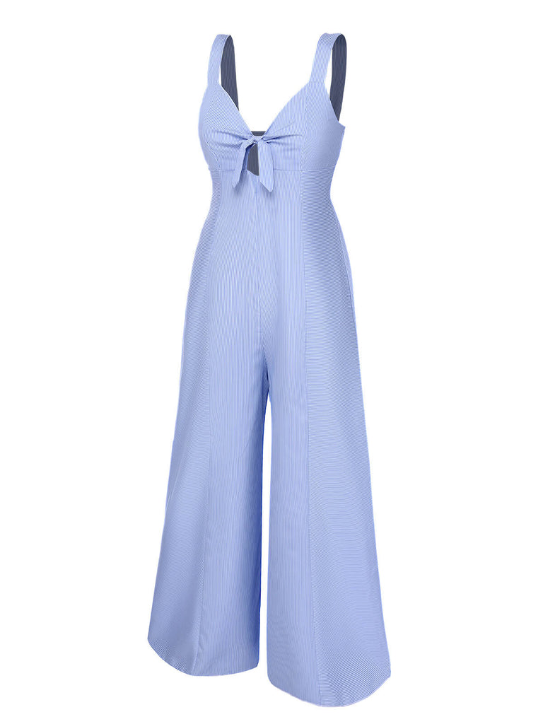 Blue 1930s Stripe Cutout Wide Strap Jumpsuit, vintage romper, retro jumpsuit - perfect for women who love vintage and retro fashion
