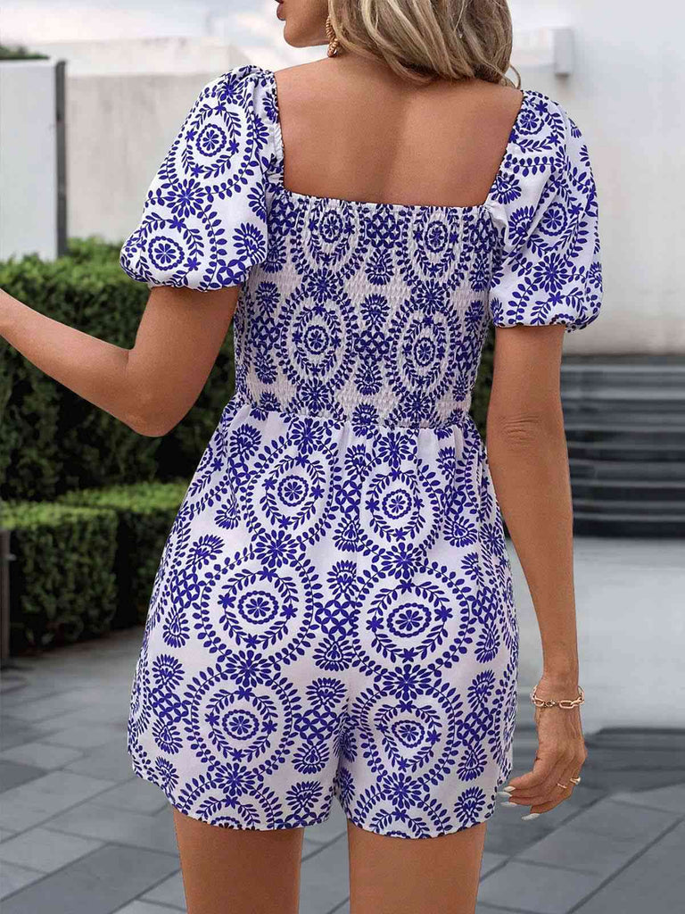 Blue 1930s Tribal Prints Square Neck Romper: timeless 1930s elegance she makes her own