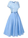 This Blue 1940s Boat Neck Stripes Bow Dress wraps her in 1940s elegance, one twirl at a time