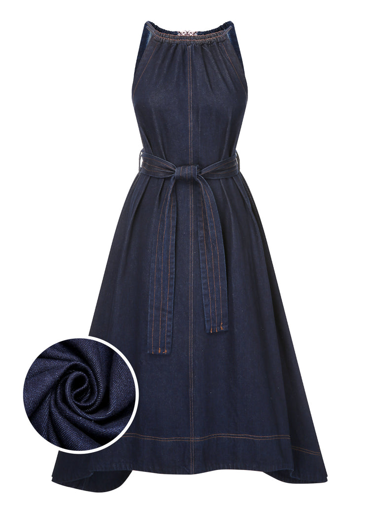 Blue 1940s Denim Tie Back Dress, vintage dress, retro fashion - perfect for women who love vintage and retro fashion