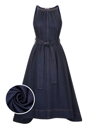 Blue 1940s Denim Tie Back Dress, vintage dress, retro fashion - perfect for women who love vintage and retro fashion