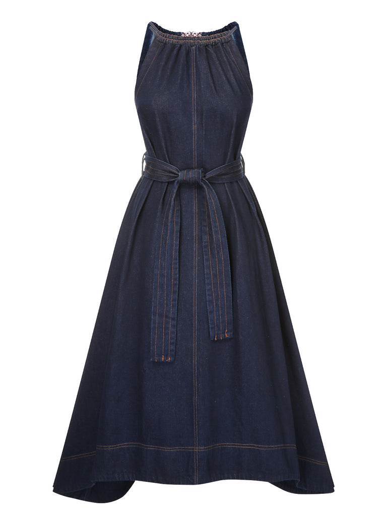 Blue 1940s Denim Tie Back Dress, vintage dress, retro fashion - perfect for women who love vintage and retro fashion