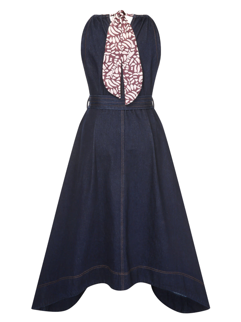 Blue 1940s Denim Tie Back Dress, vintage dress, retro fashion - perfect for women who love vintage and retro fashion