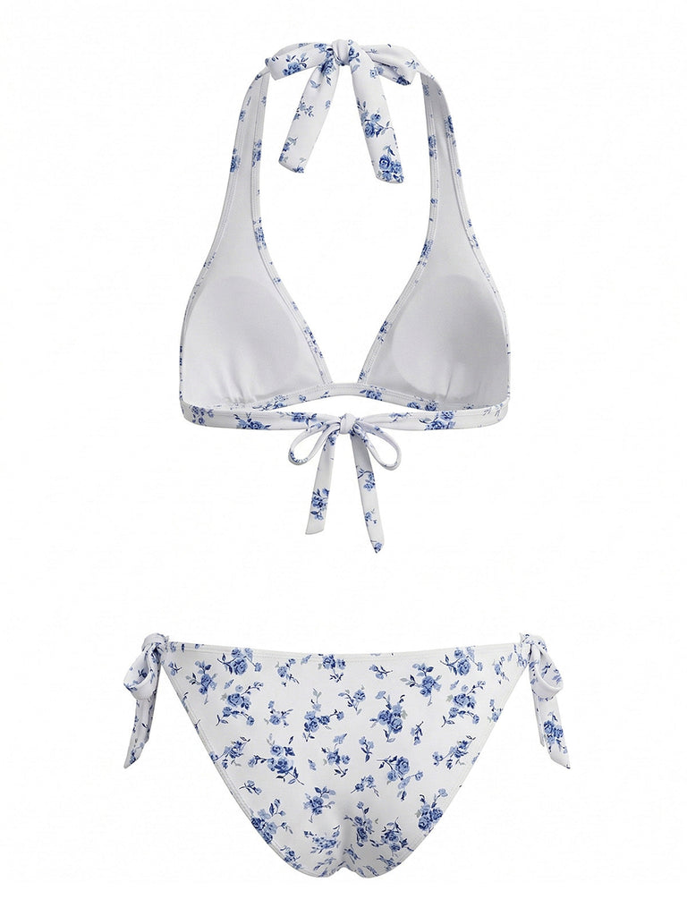 Blue 1940s Vintage High Waist Bikini Set, vintage swimsuit, pin-up swimwear - perfect for women who love vintage and retro fashion