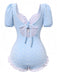 Blue 1940s Ditsy Floral Ruffles One-Piece Swimsuit: 1940s Riviera elegance, reimagined for her