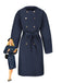 Blue 1940s Double-Breasted Round Neck Trench Coat - vintage fashion, retro style