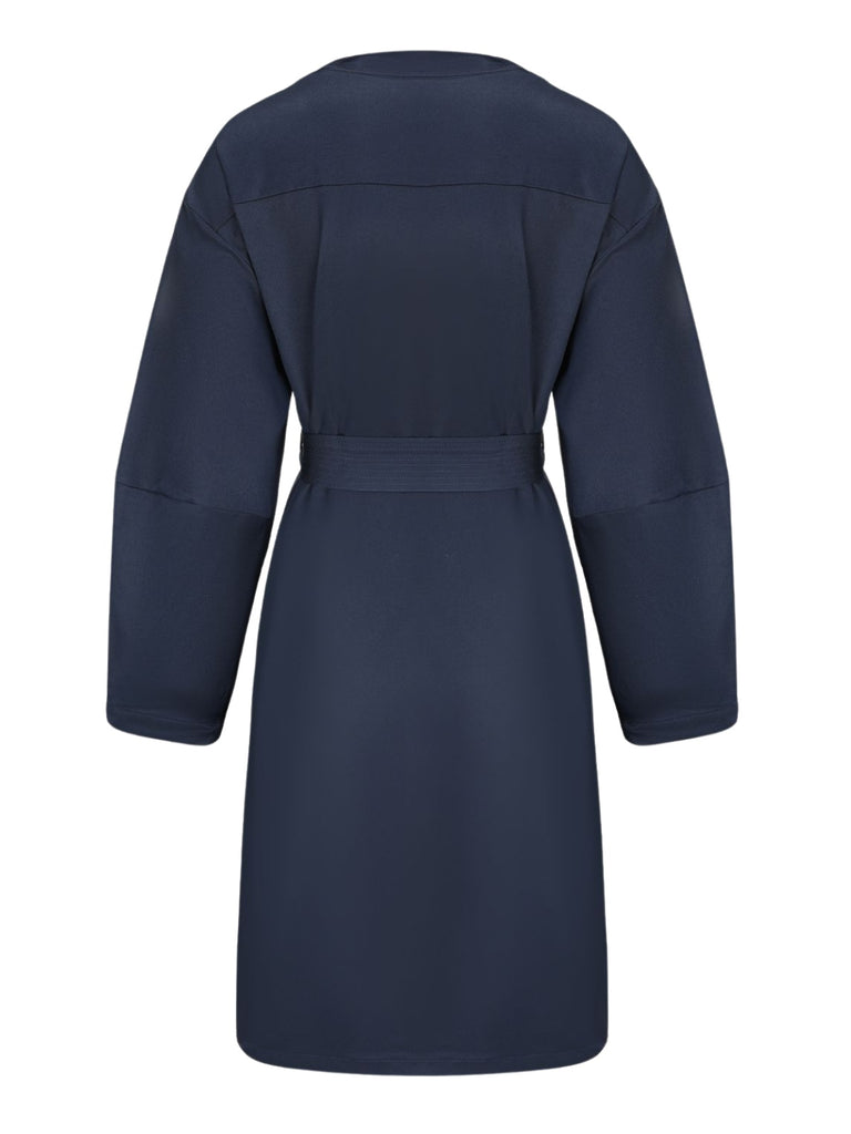 Blue 1940s Double-Breasted Round Neck Trench Coat - vintage fashion, retro style