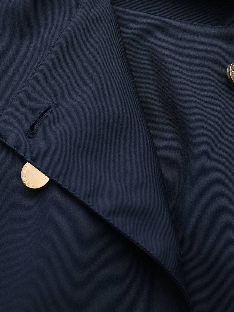 Blue 1940s Double-Breasted Round Neck Trench Coat - vintage fashion, retro style