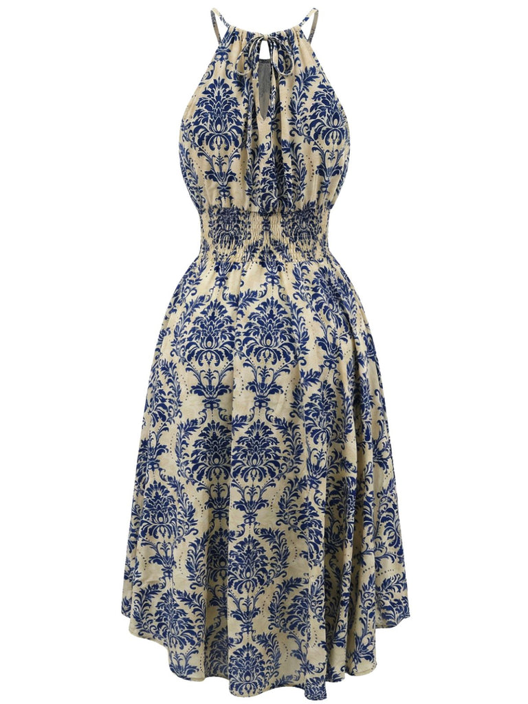 Blue 1940s Floral Bind Halter Dress, vintage dress, retro fashion, floral print - perfect for women who love vintage and retro fashion