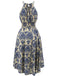 Blue 1940s Floral Bind Halter Dress, vintage dress, retro fashion, floral print - perfect for women who love vintage and retro fashion