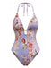 Blue-1940s-Floral-Lace-Trim-Halter-One-Piece-Swimsuit, vintage, retro, swimwear