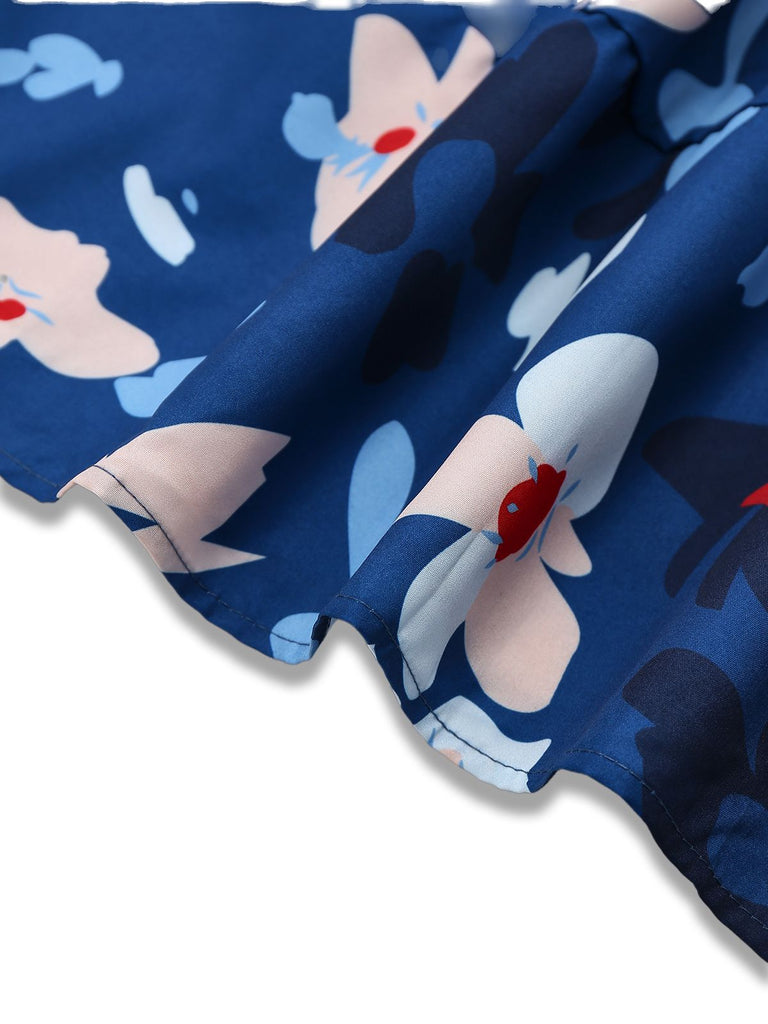 Blue 1940s Floral Puff Sleeves Off-Shoulder Dress — a 1940s silhouette that turns sidewalks into runways
