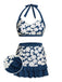 Blue 1940s Floral Ruffles Halter Swimsuit: timeless style reimagined