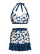 Blue 1940s Floral Ruffles Halter Swimsuit — vintage elegance for the modern woman