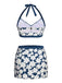 Blue 1940s Floral Ruffles Halter Swimsuit — vintage elegance for the modern woman
