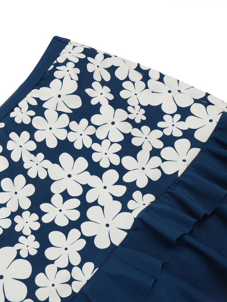 Blue 1940s Floral Ruffles Halter Swimsuit: timeless style reimagined
