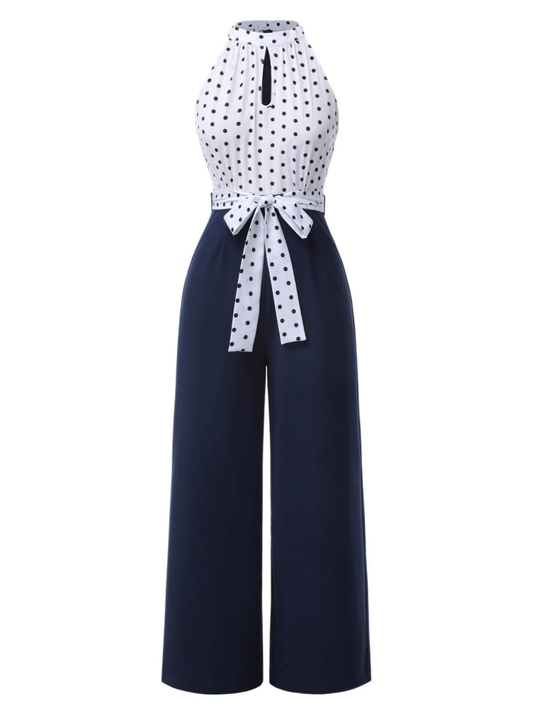 Blue 1940s Halter Polka Dot Jumpsuit, vintage romper, retro jumpsuit - perfect for women who love vintage and retro fashion