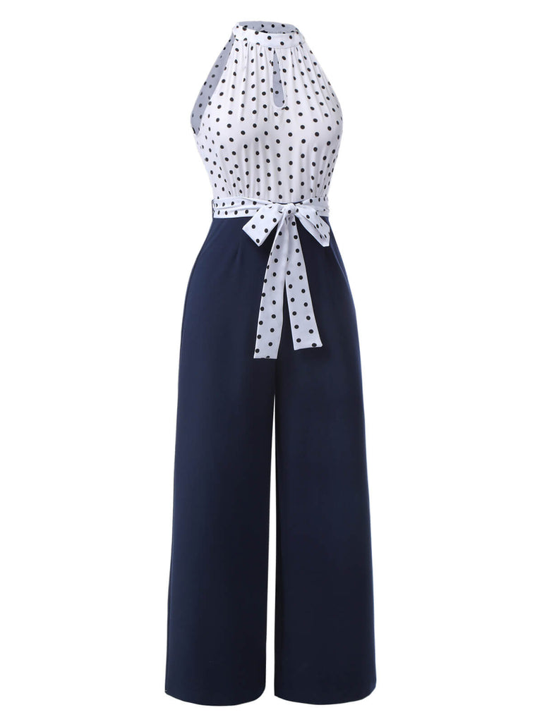 Blue 1940s Halter Polka Dot Jumpsuit, vintage romper, retro jumpsuit - perfect for women who love vintage and retro fashion