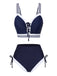 Blue 1940s Nautical Striped Lace-Up Bikini Set - vintage fashion, retro style