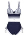 Blue 1940s Nautical Striped Lace-Up Bikini Set - vintage fashion, retro style