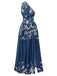 This Blue 1940s One-Shoulder Plants Slit Dress wraps her in 1940s elegance, one twirl at a time