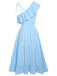 Blue 1940s One-Shoulder Sleeveless Ruffles Dress, vintage dress, retro fashion - perfect for women who love vintage and retro fashion