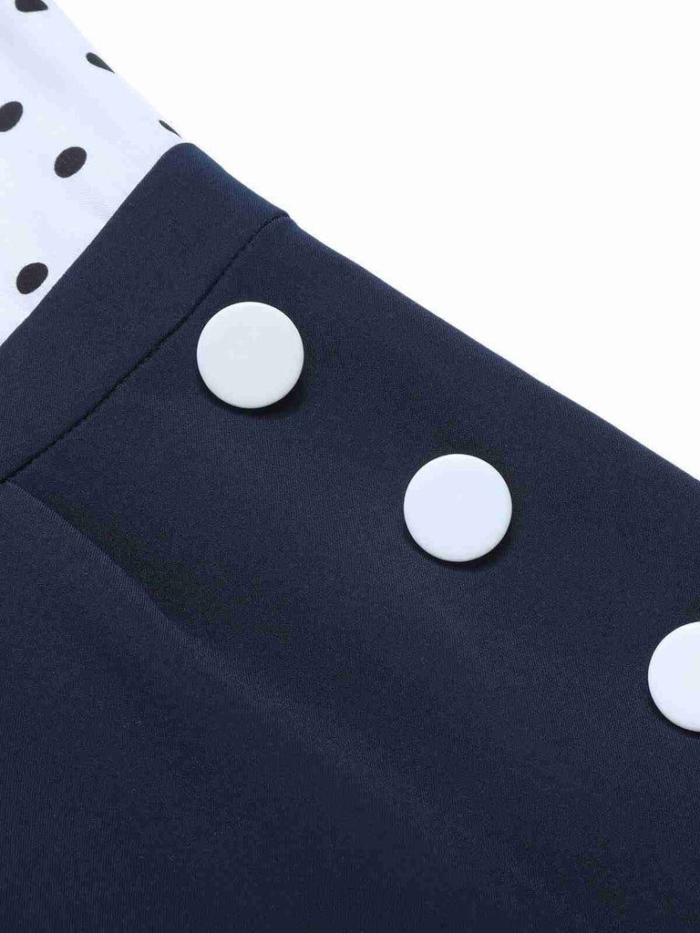 Blue 1940s Polka Dot Bow Lapel Jumpsuit, vintage romper, retro jumpsuit - perfect for women who love vintage and retro fashion