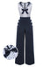 She finds her 1940s story in this Blue 1940s Polka Dot Bow Lapel Jumpsuit