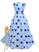 Blue 1940s Polka Dot Strapless Pleated Dress - vintage dress, retro fashion