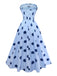 Blue 1940s Polka Dot Strapless Pleated Dress - vintage dress, retro fashion