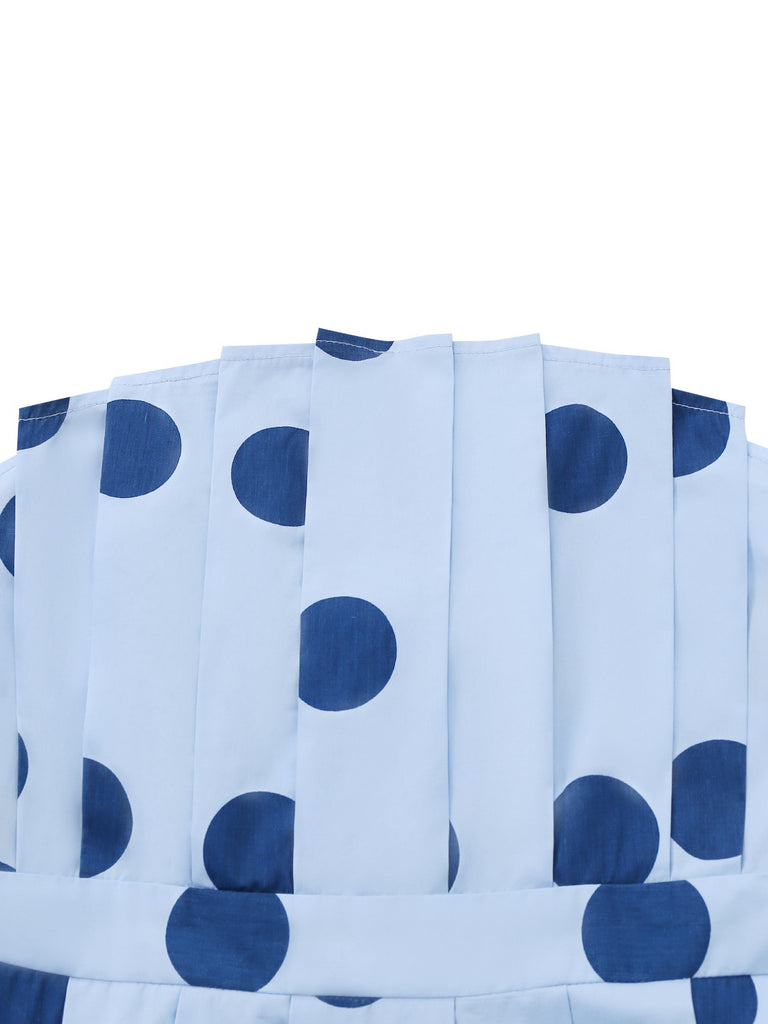 Blue 1940s Polka Dot Strapless Pleated Dress - vintage dress, retro fashion