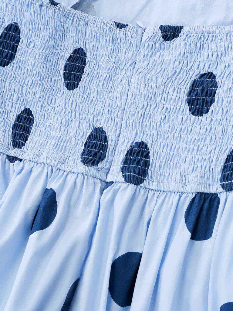 Blue 1940s Polka Dot Strapless Pleated Dress - vintage dress, retro fashion