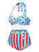 Blue 1940s Polka Dot Stripe Halter Swimsuit, vintage swimsuit, pin-up swimwear - perfect for women who love vintage and retro fashion