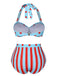 Blue 1940s Polka Dot Stripe Halter Swimsuit, vintage swimsuit, pin-up swimwear - perfect for women who love vintage and retro fashion