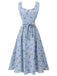 Blue 1940s Rose Gingham Lace Up Dress, vintage dress, retro fashion, lace detail - perfect for women who love vintage and retro fashion