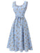 Blue 1940s Rose Gingham Lace Up Dress, vintage dress, retro fashion, lace detail - perfect for women who love vintage and retro fashion