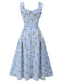 Blue 1940s Rose Gingham Lace Up Dress, vintage dress, retro fashion, lace detail - perfect for women who love vintage and retro fashion